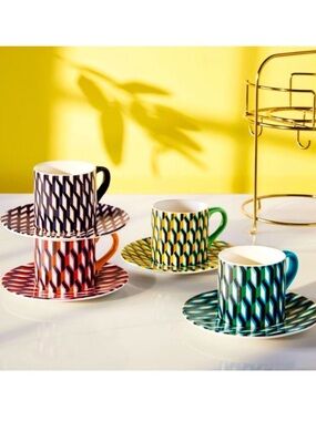 DVF x Target Arrow Geo Set of 4 Mugs + 4 Saucers + Stand Brand New in Box!